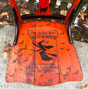 Closeup of halloween chair seat from photo on the left