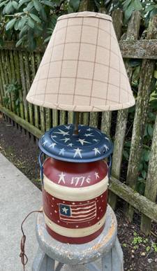 Lamp made from milk can painted in Americana theme