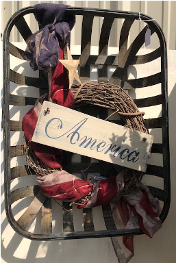 Americana wreath in tobacco basket