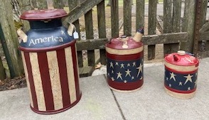 Metal cans painted in Americana theme