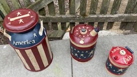 Top of metal cans painted in Americana theme