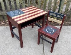 Antique Wooden School Desk painted in Americana theme